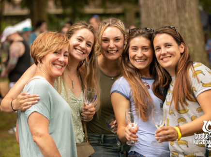 Group of women posing at an outdoor wine tasting festival in Kutztown Pennsylvania