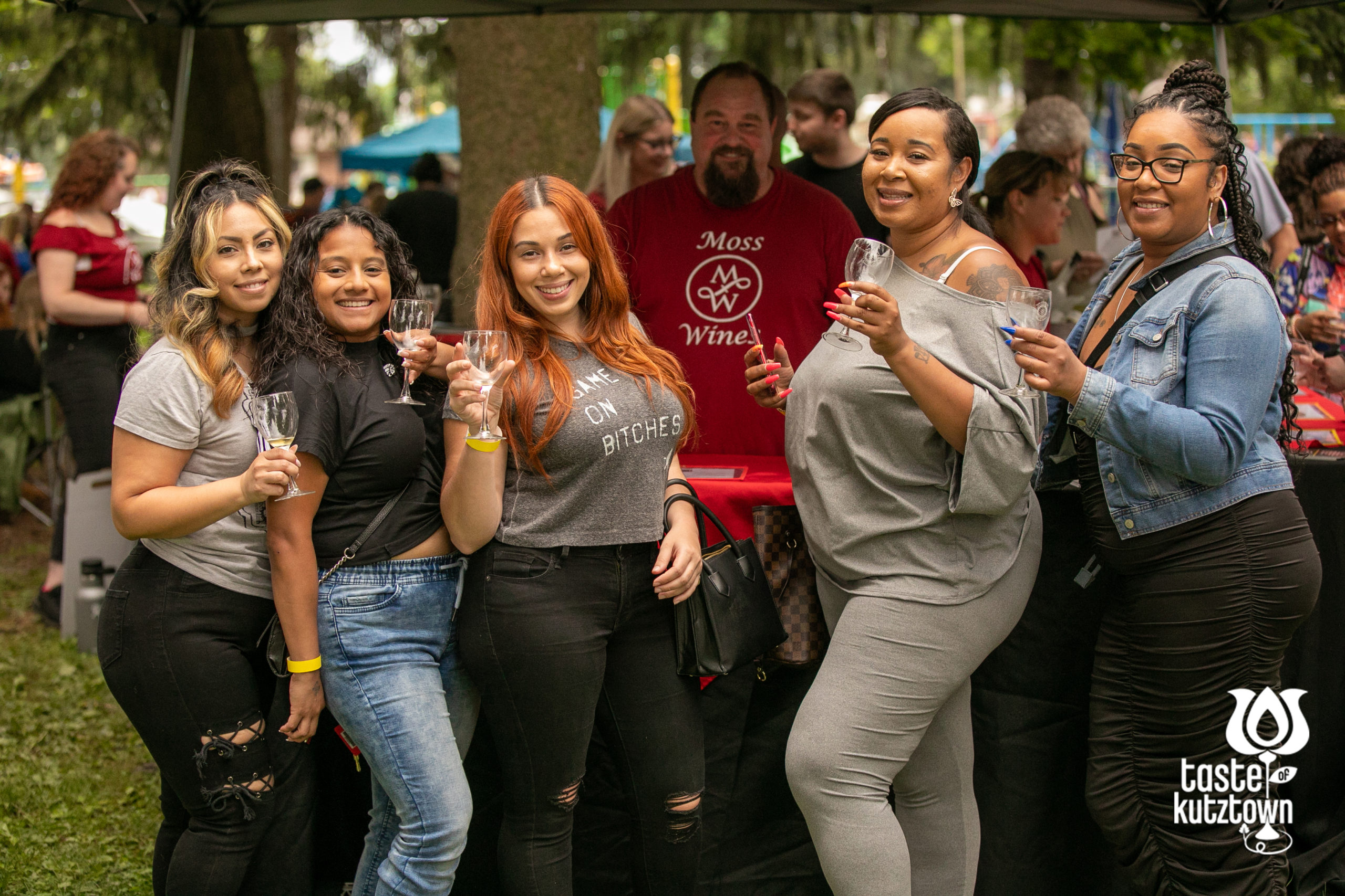 group of women posing at an outdoor wine and beer tasting festival in Kutztown Pennsylvania